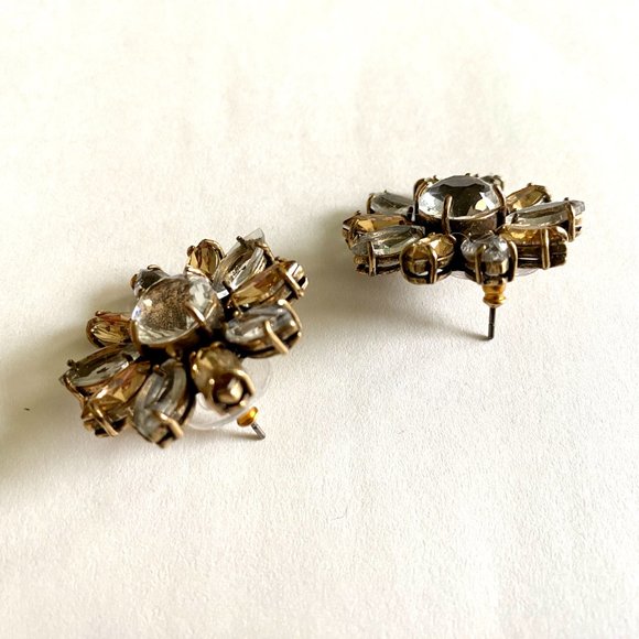 Vintage Large Floral Statement Stud Earrings with Transparent and Amber Petals - Picture 4 of 8